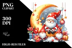 Christmas Gnomes on Moon with Snowflakes PNG Product Image 3