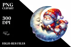 Christmas Gnomes on Moon with Snowflakes PNG Product Image 3
