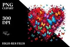 Digital Red Heart with Butterflies PNG Product Image 2