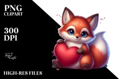 Baby Fox Holding Heart PNG Product Image 2