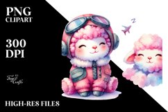 Watercolor Pink-ish Smiling Cute Lamb Sleeping in Aviator Product Image 2
