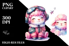 Watercolor Pink-ish Smiling Cute Lamb Sleeping in Aviator Product Image 2