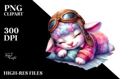 Watercolor Pink-ish Smiling Cute Lamb Sleeping in Aviator Product Image 2