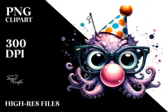 Funny Kraken with es and Party Hat PNG Product Image 2