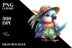 Whimsical Watercolor Adorned Baby Parrot PNG Product Image 2