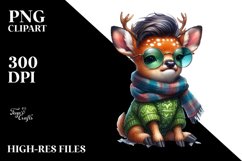 Proud Deer Posed Sitting, Winter Attire Watercolor PNG Product Image 1