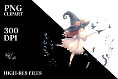 Witch with Cat Watercolor PNG Product Image 2