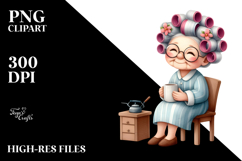 Old Lady with Hair Curlers and Mug | Clipart Product Image 2
