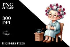 Old Lady with Hair Curlers and Mug | Clipart Product Image 2