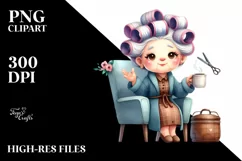 Old Lady with Hair Curlers and Mug | Clipart Product Image 1