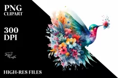 Vibrant Abstract Watercolor Hummingbird Flowers Product Image 1
