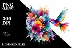Vibrant Abstract Watercolor Hummingbird Flowers Product Image 1