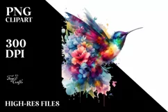 Vibrant Abstract Watercolor Hummingbird Flowers Product Image 3