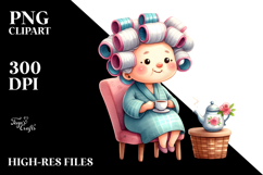 Old Lady with Hair Curlers and Tea Cup | Clipart Product Image 2