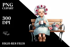 Old Lady with Hair Curlers and Mug | Clipart Product Image 1