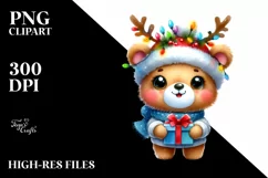 Vibrant Bear with Reindeer Horns PNG Product Image 3