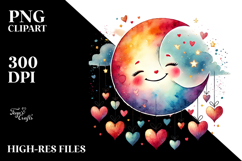 Smiling Half Moon with Hearts, PNG Product Image 2