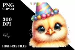 Cute Baby Chicken with Party Hat, PNG Product Image 1