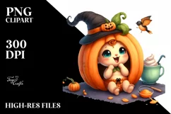 Funny Halloween Pumpkin, Watercolor PNG Product Image 3