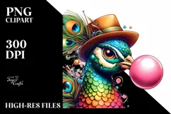 Detailed Peacock Watercolor Vibrant Chewing Gum Fun Hat Product Image 1