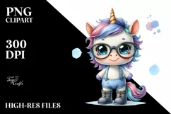 Watercolor Baby Unicorn with es | Clipart Product Image 1