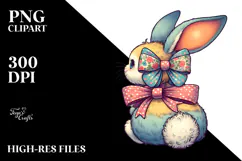 Vintage Bunny Sitting View, Watercolor PNG Product Image 2