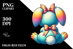 Retro Vintage Bunny Sitting, Watercolor PNG Product Image 2