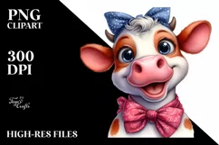 Cow Enthusiastic Cow Portrait with Bow Bandana|Sublimation Product Image 3
