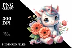 Watercolor Baby Unicorn Gerbera Clipart Product Image 1