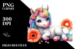 Watercolor Baby Unicorn Gerbera Clipart Product Image 2