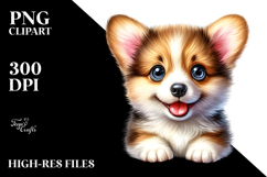 Baby Pembroke Welsh Corgi with Happy Eyes, Watercolor PNG Product Image 2