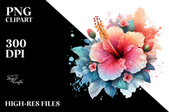 Hibiscus with Watercolor Splash PNG Product Image 2