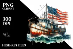 Vintage Boat Rusty Fishing Clipart Product Image 1