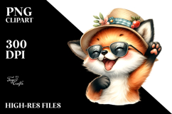 Cute Baby Fox with Hat and Sunglasses PNG Product Image 2