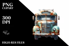 Vintage Rusted Bus with USA Flag | Sublimation Clipart Product Image 1