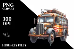 Vintage Rusted Bus with USA Flag | Sublimation Clipart Product Image 3