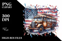 Vintage Rusted Bus with USA Flag | Sublimation Clipart Product Image 3