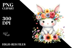 Watercolor Bunny Flower Crown Clipart Product Image 2