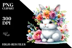Vibrant Flower Crown Bunny | Sublimation | Clipart Product Image 2