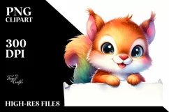 Colorful Baby Squirrel Looking Over Paper | Sublimation | Product Image 3