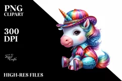 Colorful Baby Unicorn in Boogie-Woogie Dancer Outfit, PNG Product Image 3