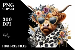 Elegant Highland Cow with Animal Print, White Background Product Image 3