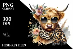 Elegant Highland Cow with Animal Print, White Background Product Image 3