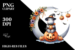 Watercolor Hippo Halloween Moon PNG Product Image 2
