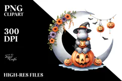 Watercolor Hippo Halloween Moon PNG Product Image 2
