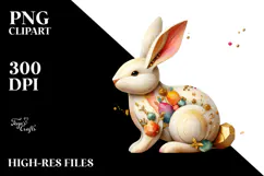 Wooden Bunny with Golden Insertions PNG Product Image 2