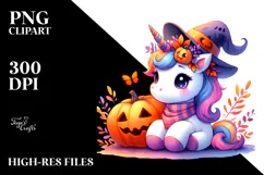 Cute Baby Unicorn and Halloween Scenery | Clipart Product Image 2