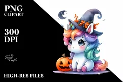 Cute Baby Unicorn and Halloween Scenery | Clipart Product Image 3