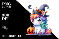 Cute Baby Unicorn and Halloween Scenery | Clipart Product Image 2