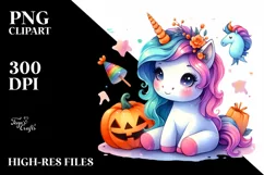 Cute Baby Unicorn and Halloween Scenery | Clipart Product Image 3